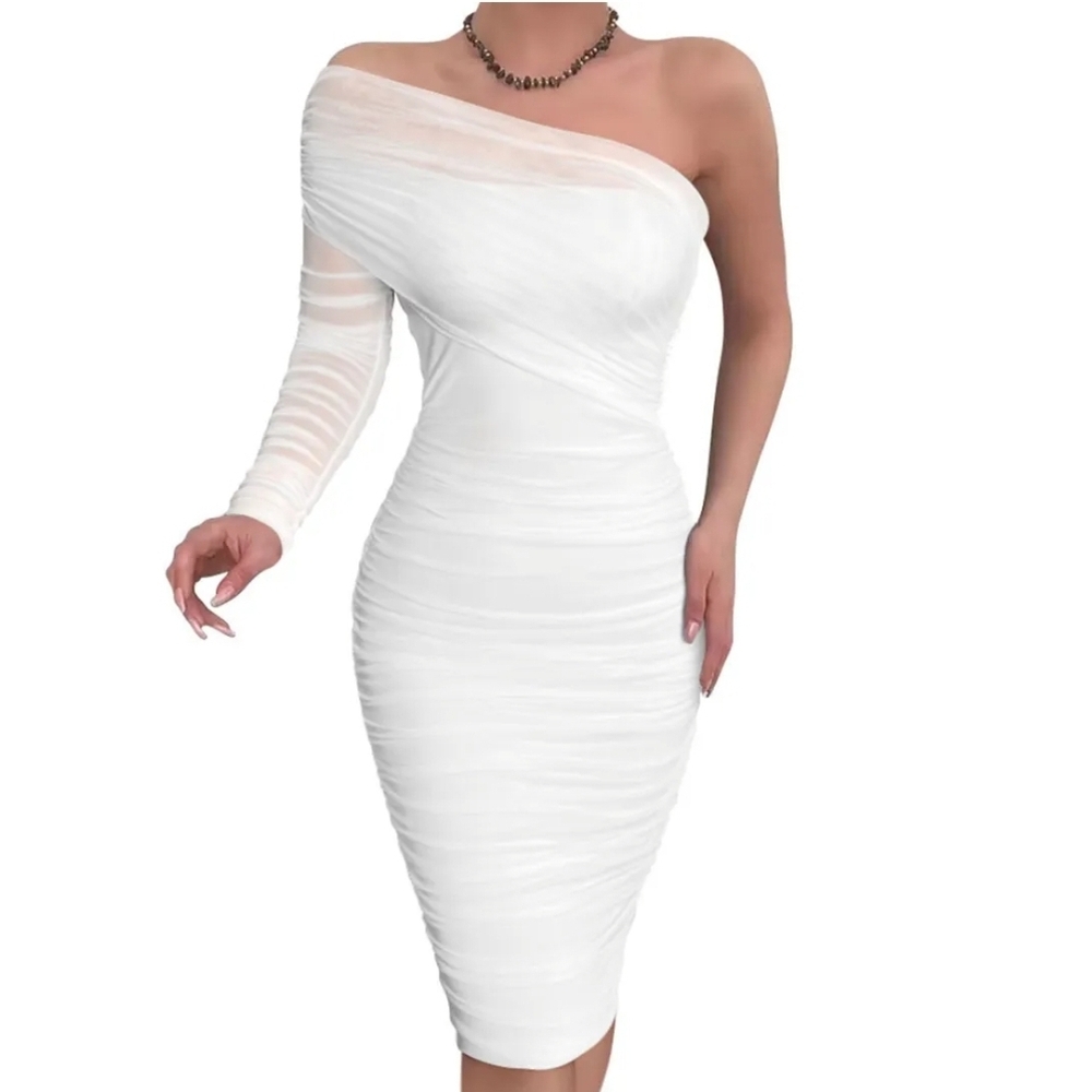 Chic One-Shoulder White Dress - Picture 7 of 9